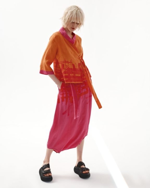 Kedziorek printed pink linen jacket summer 22